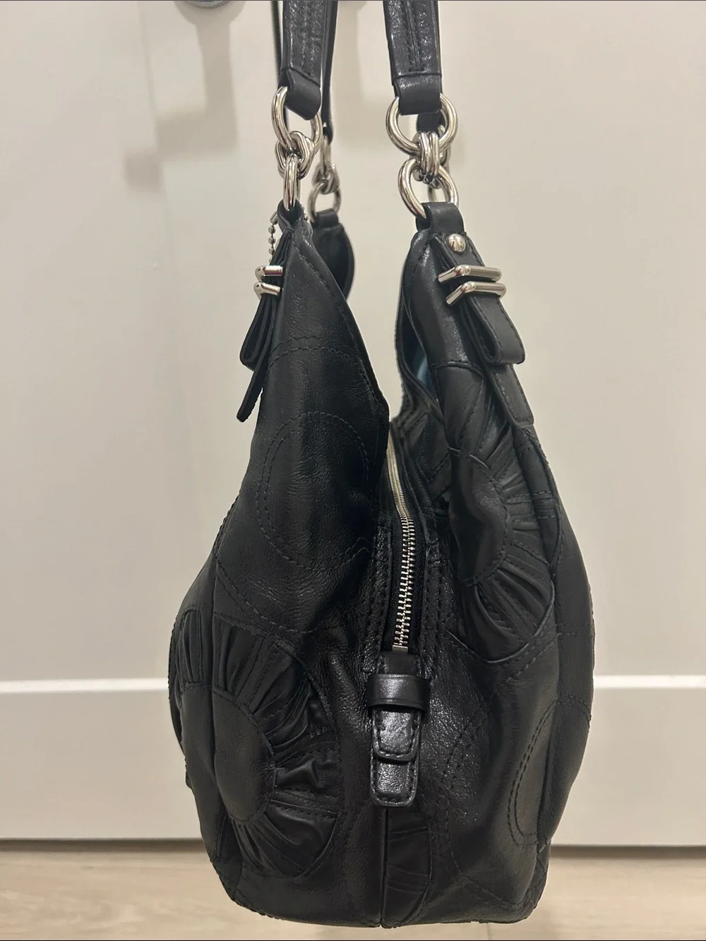 Coach (EUC) Madison Op Art Maggie Embellished Leather Shoulder Bag